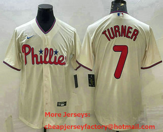Men's Philadelphia Phillies #7 Trea Turner Cream Cool Base Stitched Baseball Jersey