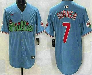 Men's Philadelphia Phillies #7 Trea Turner Light Blue Fashion Limited Jersey