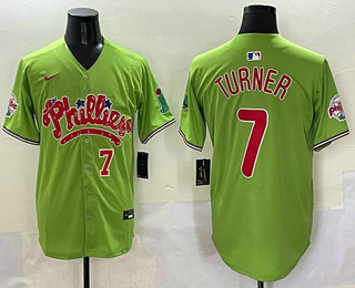 Men's Philadelphia Phillies #7 Trea Turner Light Green Fashion Cool Base Jersey