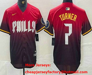 Men's Philadelphia Phillies #7 Trea Turner Red 2024 City Cool Base Jersey