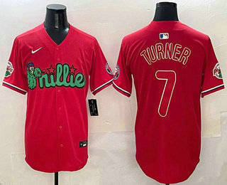 Men's Philadelphia Phillies #7 Trea Turner Red Fashion Cool Base Jersey