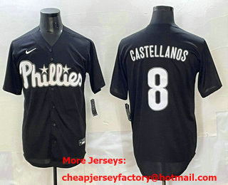 Men's Philadelphia Phillies #8 Nick Castellanos Black Cool Base Stitched Jersey