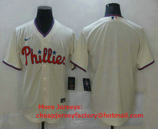 Men's Philadelphia Phillies Blank Cream Stitched MLB Cool Base Nike Jersey