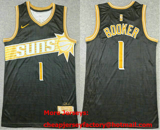 Men's Phoenix Suns #1 Devin Booker Black Gold 2024 Select Series Stitched Jersey