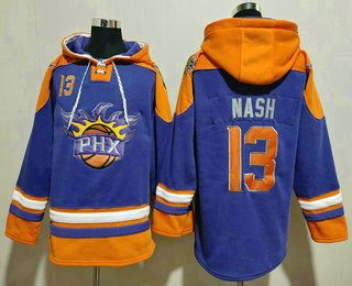 Men's Phoenix Suns #13 Steve Nash Purple Ageless Must Have Lace Up Pullover Hoodie