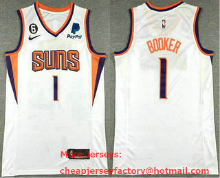 Men's Phoenix Suns #1 Devin Booker White 6 Patch Sponsor Icon Swingman Jersey