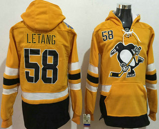 Men's Pittsburgh Penguins #58 Kris Letang Yellow 2017 Stadium Series Stitched NHL Old Time Hockey Hoodie