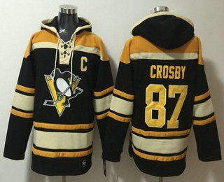 Men's Pittsburgh Penguins #87 Sidney Crosby Black Lace Up Pullover Hoodie