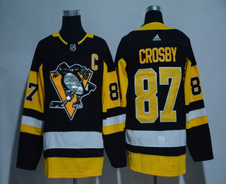Men's Pittsburgh Penguins #87 Sidney Crosby Black With Handwork Sequin Fashion Team Logo Home 2017-2018 Hockey Stitched NHL Jersey