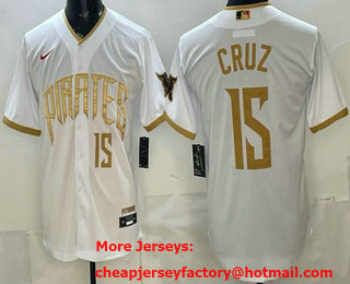 Men's Pittsburgh Pirates #15 Oneil Cruz White Gold 2026 City Connect Stadium Jersey