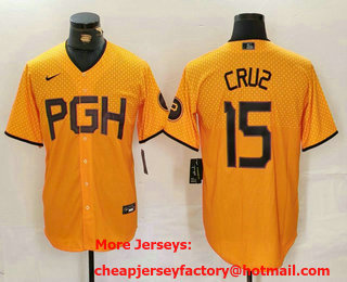 Men's Pittsburgh Pirates #15 Oneil Cruz Yellow 2023 City Connect Stitched Jersey