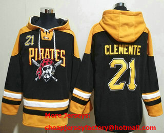 Men's Pittsburgh Pirates #21 Roberto Clemente Black Ageless Must Have Lace Up Pullover Hoodie