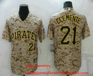 Men's Pittsburgh Pirates #21 Roberto Clemente Camo Stitched Cool Base Nike Jersey