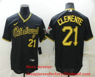 Men's Pittsburgh Pirates #21 Roberto Clemente NEW Black Stitched MLB Cool Base Nike Jersey