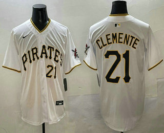 Men's Pittsburgh Pirates #21 Roberto Clemente Number White Stitched Limited Jersey