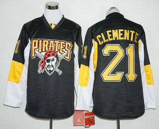 Men's Pittsburgh Pirates #21 Roberto Clemente Retired Black Long Sleeve Baseball Jersey