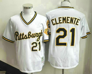 Men's Pittsburgh Pirates #21 Roberto Clemente White Pullover 1986 Throwback Stitched Jersey