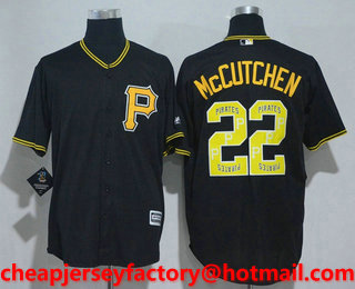 Men's Pittsburgh Pirates #22 Andrew McCutchen Black Team Logo Ornamented Stitched MLB Cool Base Jersey