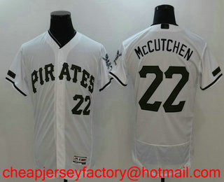 Men's Pittsburgh Pirates #22 Andrew McCutchen White with Green Memorial Day Stitched MLB Flex Base Jersey