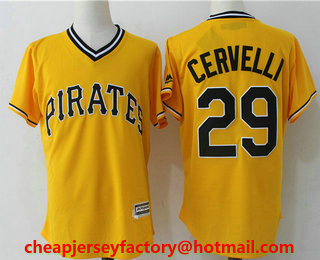 Men's Pittsburgh Pirates #29 Francisco Cervelli Yellow Stitched MLB Cool Base Jersey
