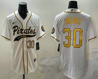 Men's Pittsburgh Pirates #30 Paul Skenes Number White Cool Base Stitched Baseball Jersey