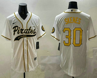Men's Pittsburgh Pirates #30 Paul Skenes White Cool Base Stitched Baseball Jersey