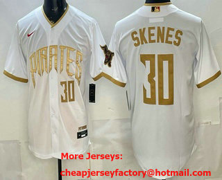 Men's Pittsburgh Pirates #30 Paul Skenes White Gold 2026 City Connect Stadium Jersey