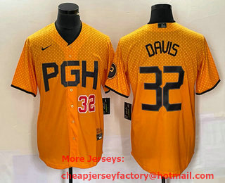 Men's Pittsburgh Pirates #32 Henry Davis Number Yellow 2023 City Connect Stitched Jersey 01