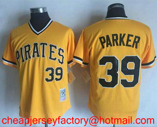 Men's Pittsburgh Pirates #39 Dave Parker Stitched Yellow Mitchell And Ness Throwback MLB Jersey