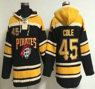 Men's Pittsburgh Pirates #45 Gerrit Cole Alternate Black MLB Hoody