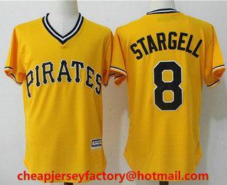 Men's Pittsburgh Pirates #8 Willie Stargell Retired Yellow Stitched MLB Cool Base Jersey
