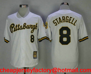 Men's Pittsburgh Pirates #8 Willie Stargell White Button 1987 Throwback Stitched MLB Mitchell & Ness Jersey