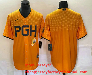 Men's Pittsburgh Pirates Blank Yellow 2023 City Connect Stitched Jersey 01