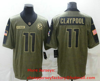 Men's Pittsburgh Steelers #11 Chase Claypool 2021 Olive Salute To Service Limited Stitched Jersey