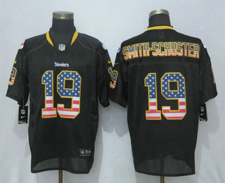 Men's Pittsburgh Steelers #19 JuJu Smith-Schuster Black USA Flag Fashion Stitched NFL Nike Elite Jersey