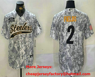 Men's Pittsburgh Steelers #2 Justin Fields Arctic Camo 2024 Salute to Service Stitched Baseball Jersey