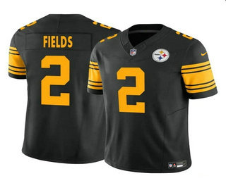 Men's Pittsburgh Steelers #2 Justin Fields Black 2024 FUSE Color Rush Limited Stitched Jersey