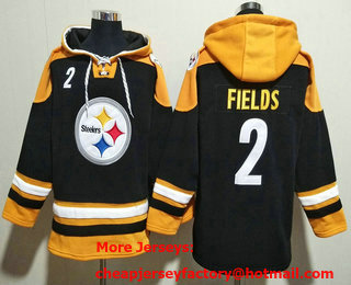 Men's Pittsburgh Steelers #2 Justin Fields Black Ageless Must Have Lace Up Pullover Hoodie