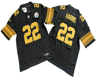 Men's Pittsburgh Steelers #22 Najee Harris Black Yellow 2023 FUSE Color Rush Stitched Nike Limited Jersey