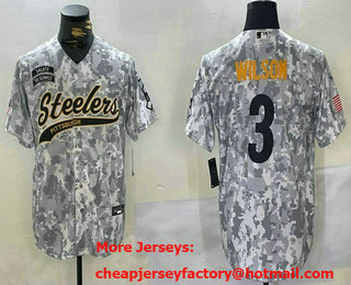 Men's Pittsburgh Steelers #3 Russell Wilson Arctic Camo 2024 Salute to Service Stitched Baseball Jersey