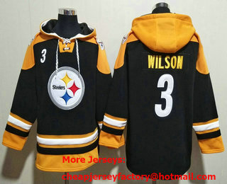 Men's Pittsburgh Steelers #3 Russell Wilson Black Ageless Must Have Lace Up Pullover Hoodie