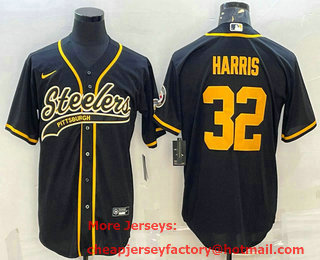 Men's Pittsburgh Steelers #32 Franco Harris Black Gold With Patch Cool Base Stitched Baseball Jersey