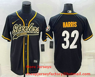 Men's Pittsburgh Steelers #32 Franco Harris Black With Patch Cool Base Stitched Baseball Jersey 01