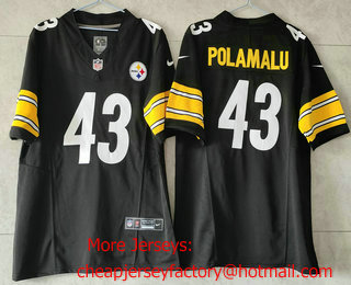 Men's Pittsburgh Steelers #43 Troy Polamalu Black 2023 FUSE Vapor Untouchable Limited Stitched Jersey