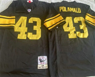Men's Pittsburgh Steelers #43 Troy Polamalu Black Yellow 2008 Throwback Jersey