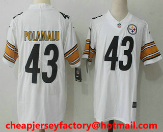 Men's Pittsburgh Steelers #43 Troy Polamalu White 2017 Vapor Untouchable Stitched NFL Nike Limited Jersey