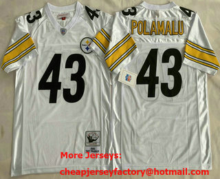 Men's Pittsburgh Steelers #43 Troy Polamalu White 2005 Throwback Jersey