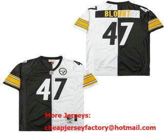 Men's Pittsburgh Steelers #47 Mel Blount Black White Split 1975 Throwback Jersey