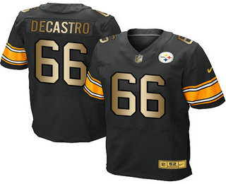 Men's Pittsburgh Steelers #66 David DeCastro Black With Gold Stitched NFL Nike Elite Jersey