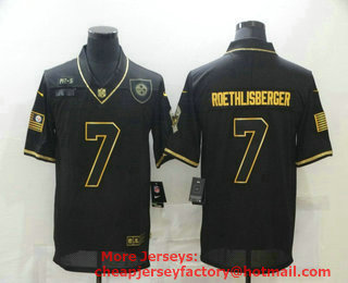 Men's Pittsburgh Steelers #7 Ben Roethlisberger Black Gold 2020 Salute To Service Stitched NFL Nike Limited Jersey